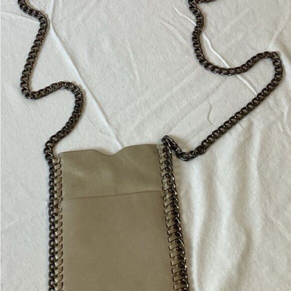 Handbag Phone Case Gunmetal Colored Chain Cross Body Leather Silver Color Silver - Picture 2 of 9